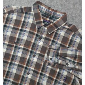 Patagonia Button Down Shirt Mens M‎ Brown Plaid Organic Cotton Long Sleeve